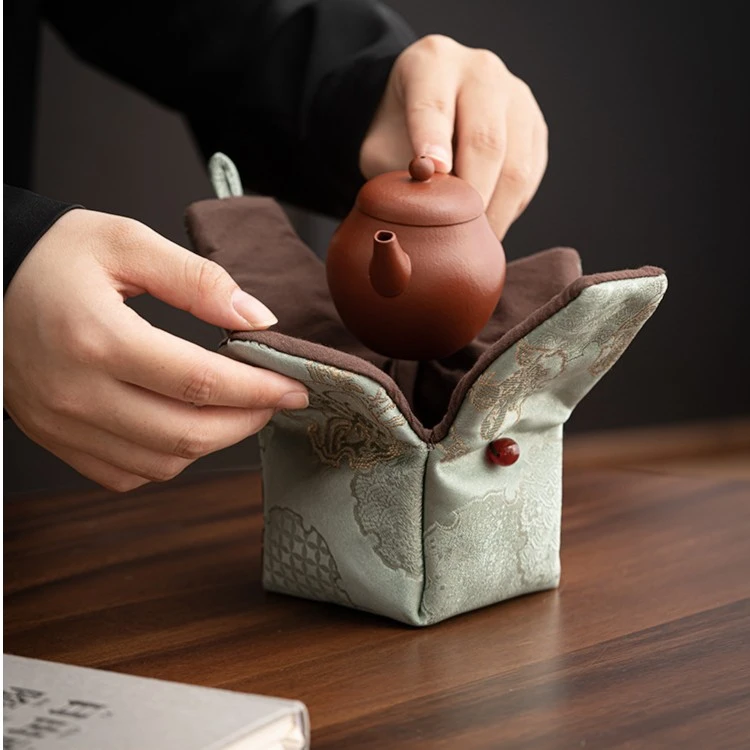 解得织锦茶杯收纳小布袋  主人杯便携茶杯袋旅行包茶具配件