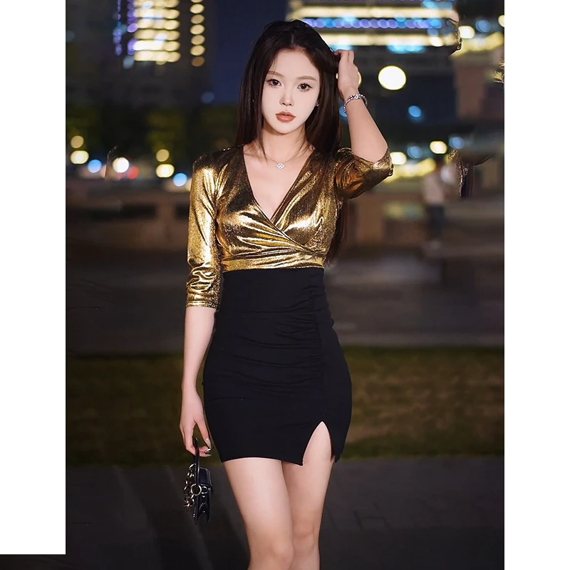 减龄轻熟风性感丝绒遮手臂小礼服女装修身遮肉包臀裙连衣裙显瘦