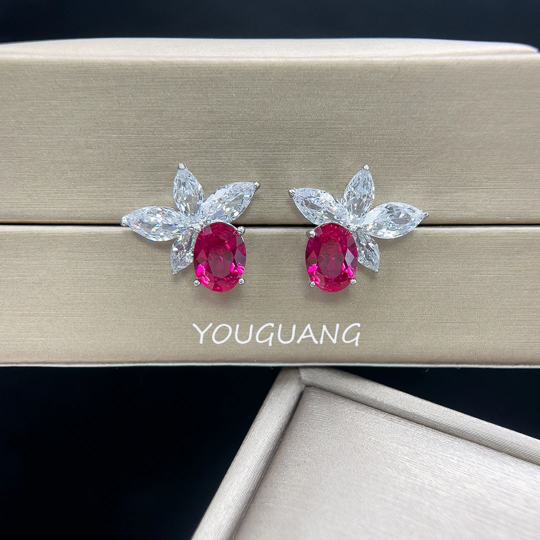 【有光饰品】935 旦形红耳钉时尚欧美百搭耳饰