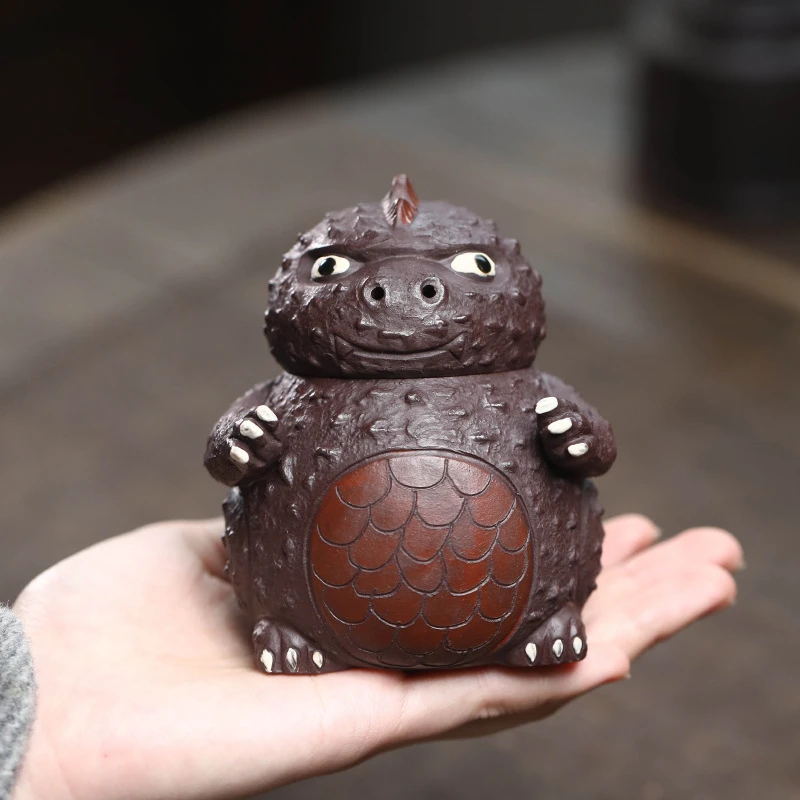 宜兴原矿紫砂手抓壶不烫手仿生哥斯拉泡茶壶公道壶茶具杯雕塑批发