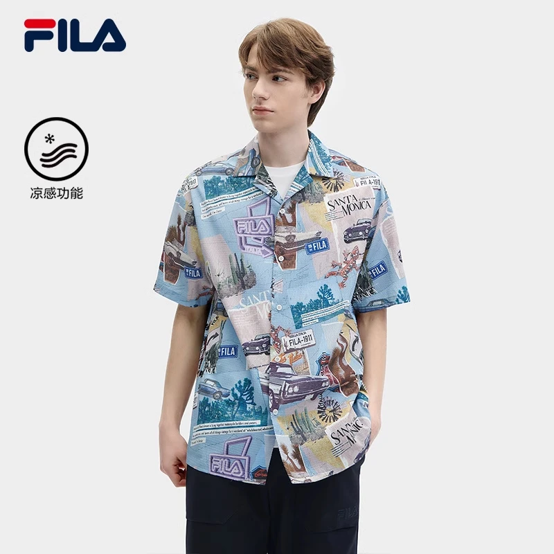 FILA斐乐男装夏季时尚潮流梭织休闲百搭短袖衬衫F11M428402F