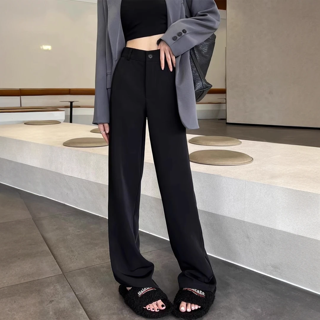 黑色西装裤女秋冬加绒高腰垂感胖mm大码显瘦拖地裤休闲西裤女秋冬