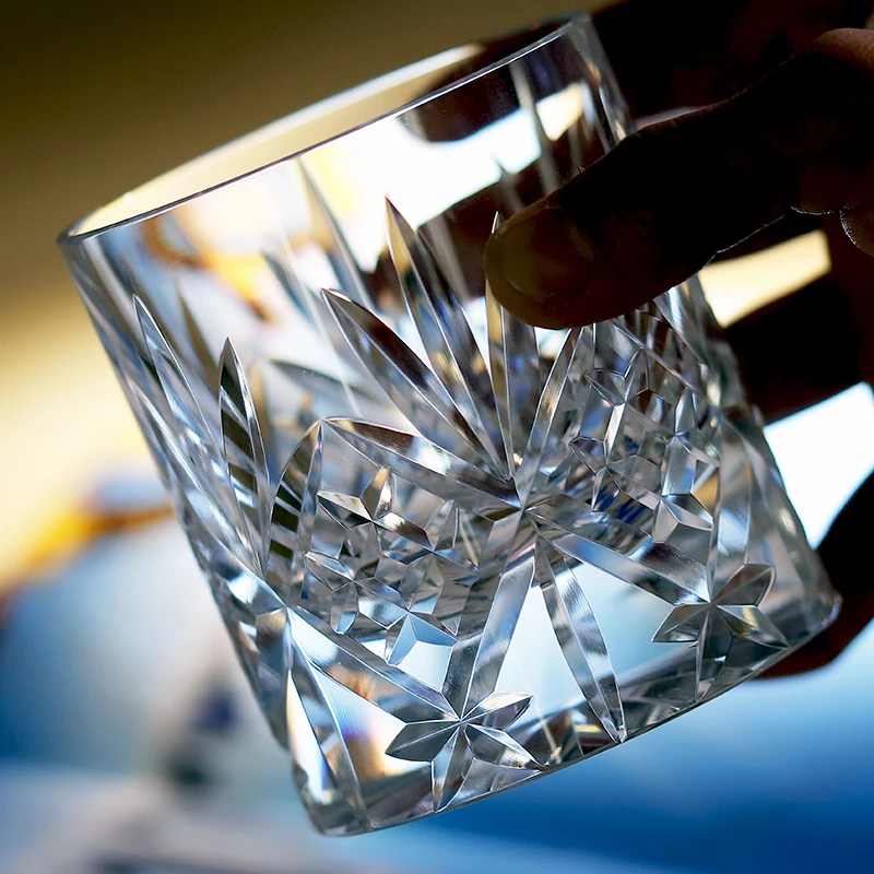 切子工艺K9水晶繁花威士忌杯手工雕刻洋酒杯创意酒杯果汁杯冷饮杯