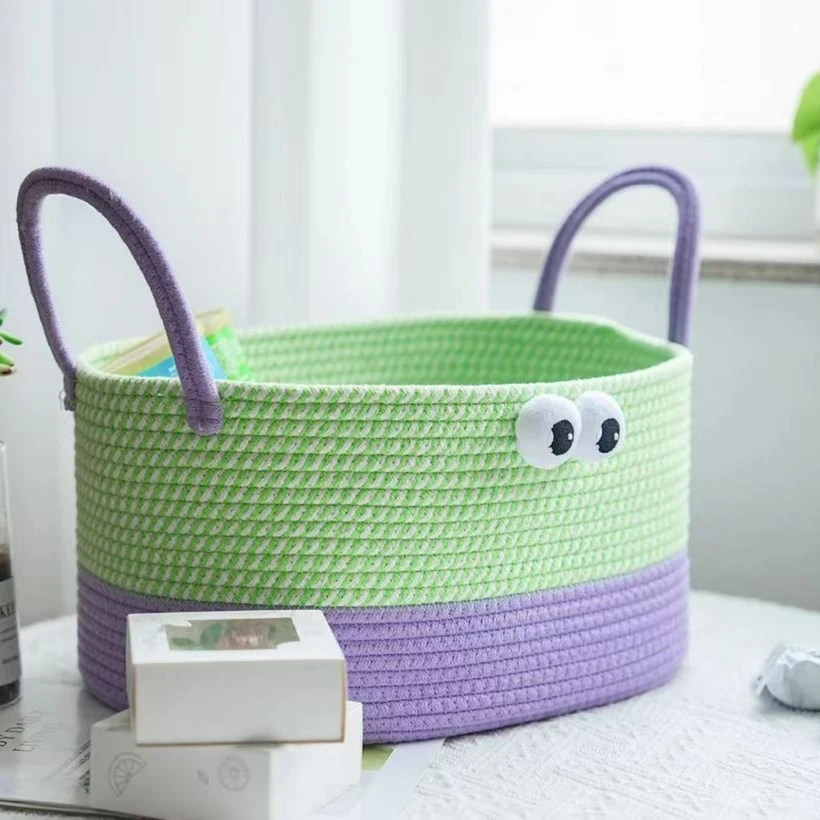 怪兽收纳筐拼接手提包百搭时尚便当包可洗棉绳清新