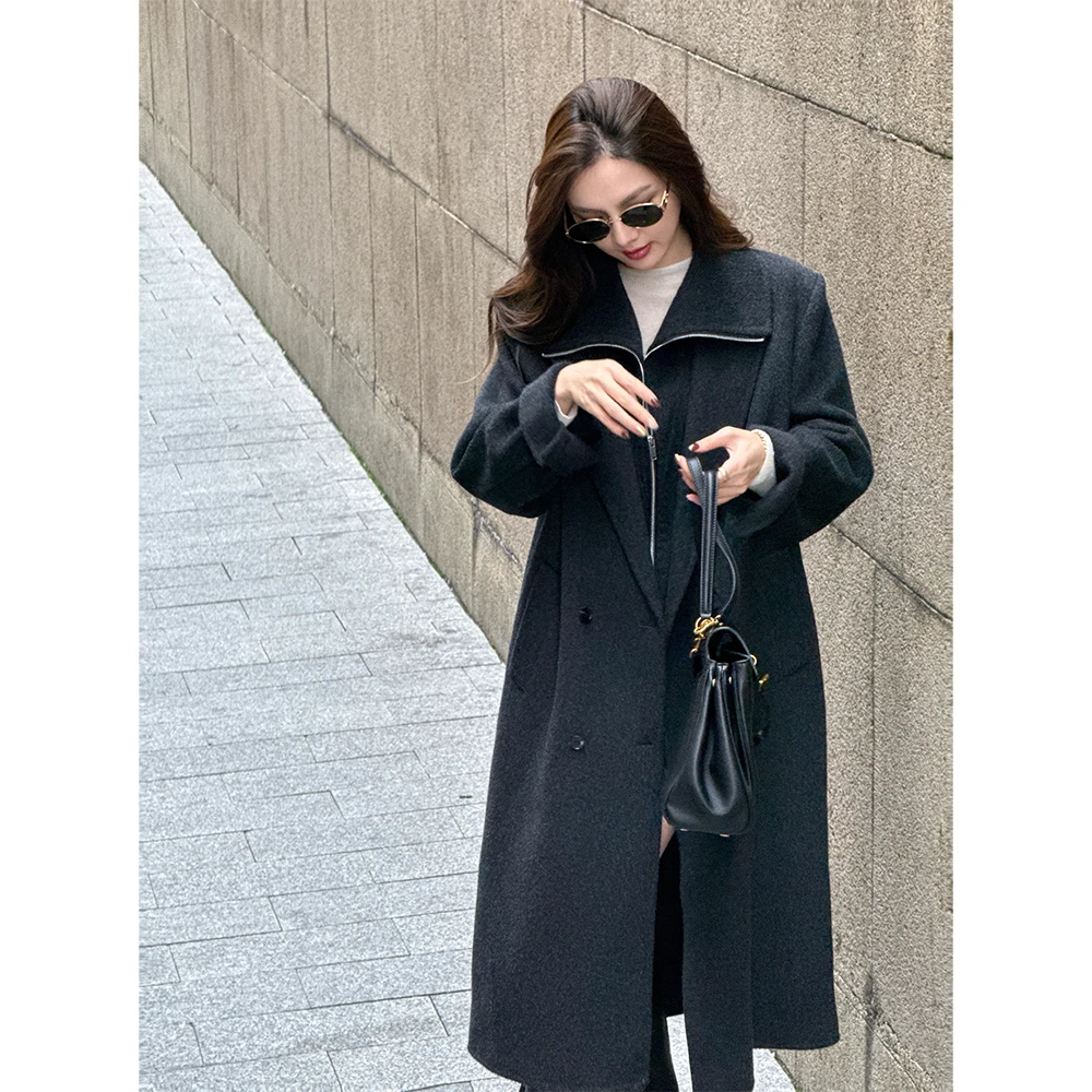 芝芝【浓郁安哥拉】冬女极简风100绵羊毛大衣中长款百搭外套套装