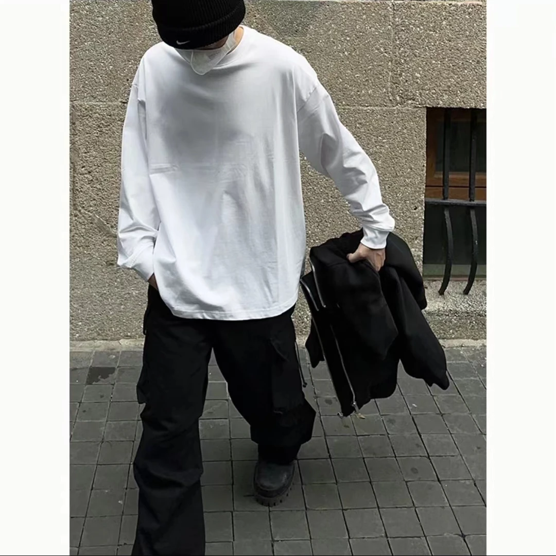 MIDNIGHT SNAKE280G纯棉重磅打底衫搭配春秋长袖白色百搭宽松潮流