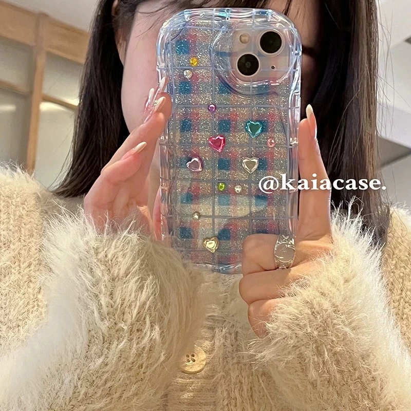 钻石格子适用苹果15promax手机壳14/13软12华为/小米/vivo/oppo女