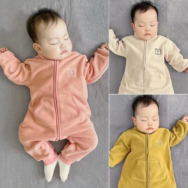 【冬季大促】2023秋冬加绒连体衣婴儿连体罩衣外出爬服宝宝拉链保