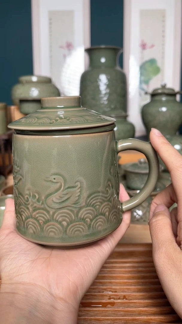 【闪购商品】瓷其他秘色满池娇茶漏办公杯三件套