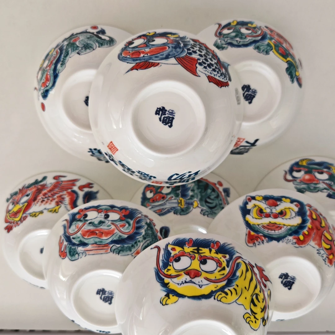拙明院景德镇原创高温釉下彩套装(龙生九子) 口径4英寸 9只一起
