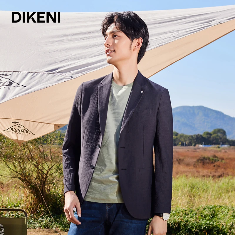 DIKENI新自然系列 灰菘蓝自然皱休闲便西男士时尚12309H906