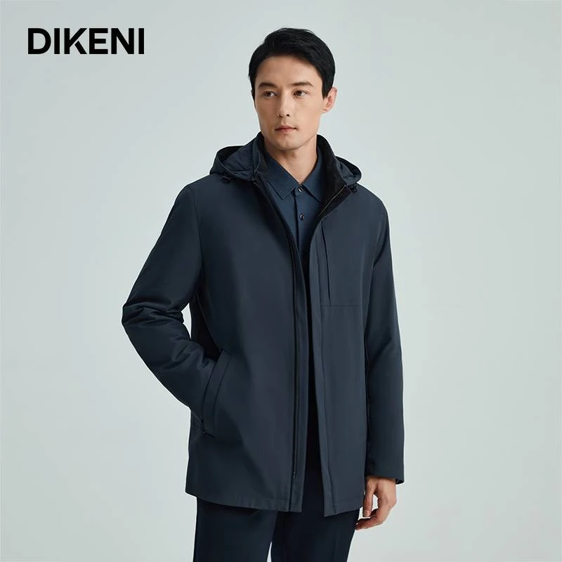 迪柯尼可脱波斯羊羔内里户外连帽风衣外套长款商务休闲13645H395