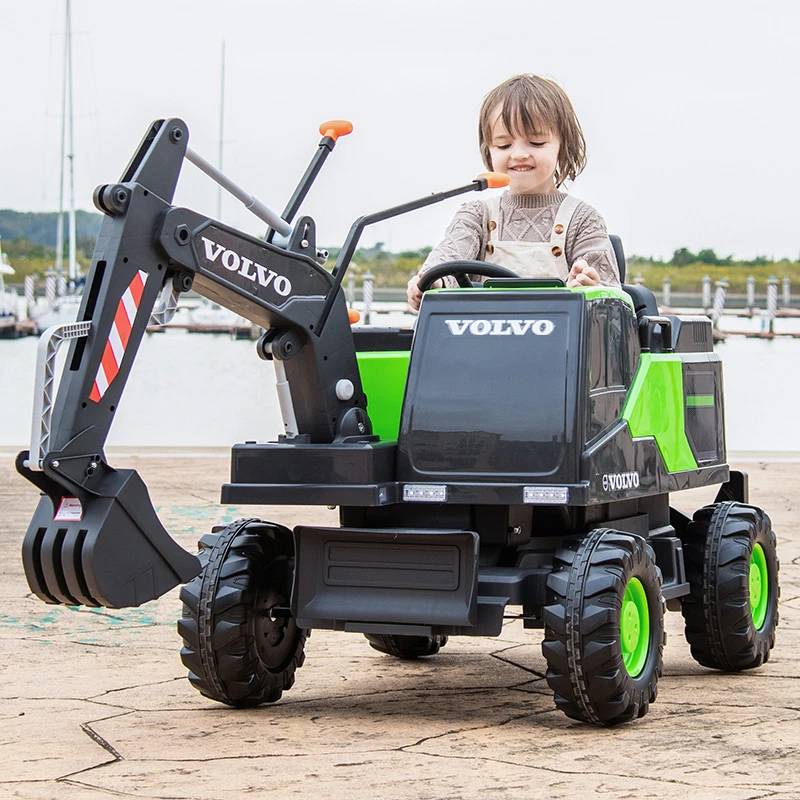 沃尔沃挖掘机儿童电动车四轮宝宝玩具车可坐人小孩遥控工程汽车
