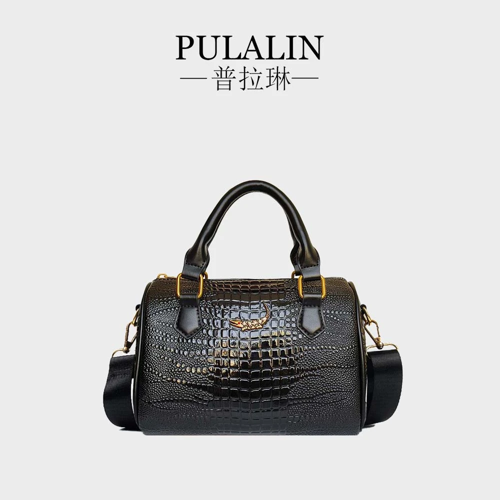 (23*13*17cm)轻奢波士顿包女士鳄鱼纹百搭单肩斜挎包9638