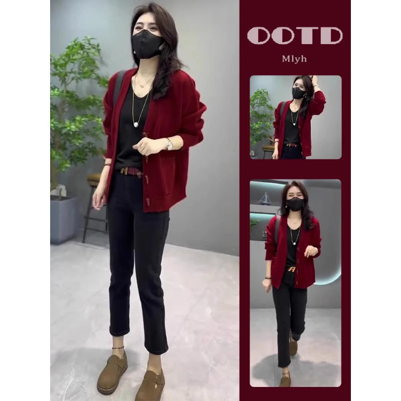 春秋2025新款针织开衫微胖显瘦遮肉高级感网红炸街减龄两件套装女