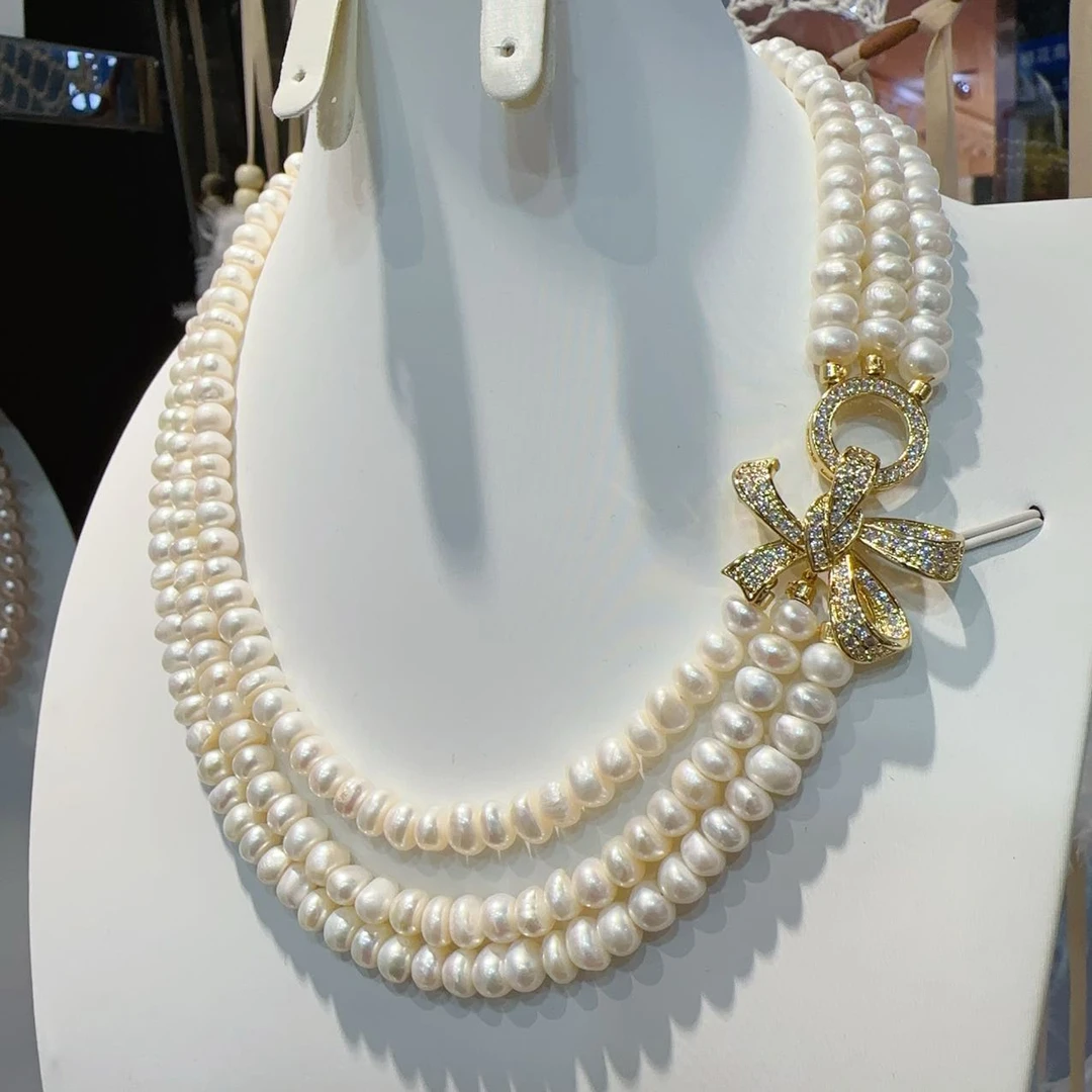 铜合金项链 GULUM 043 项链多层气质白色复古叠带小香风时尚百搭