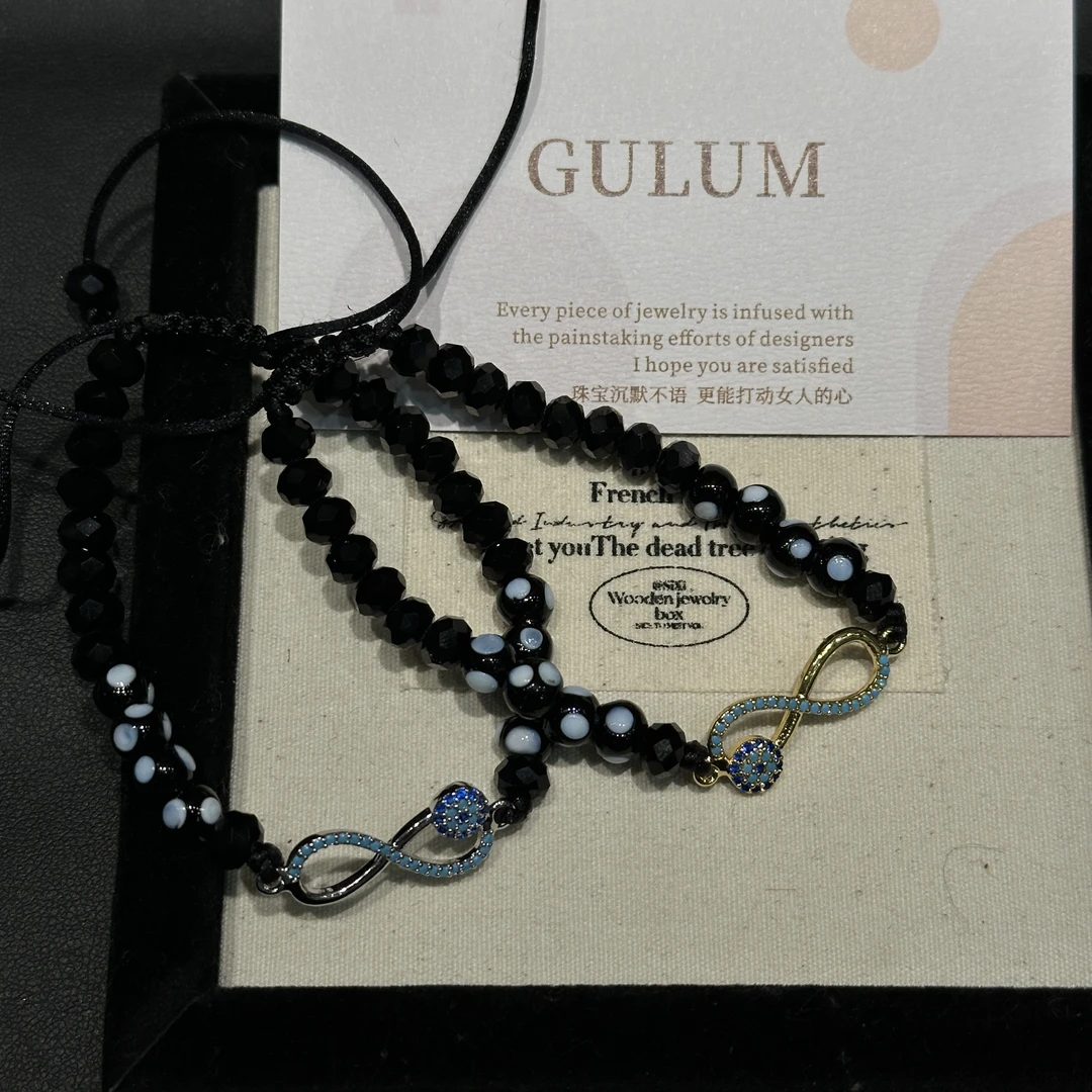 铜合金仿水晶手链 GULUM 327 永恒符号手链ins时尚蓝色女人复古