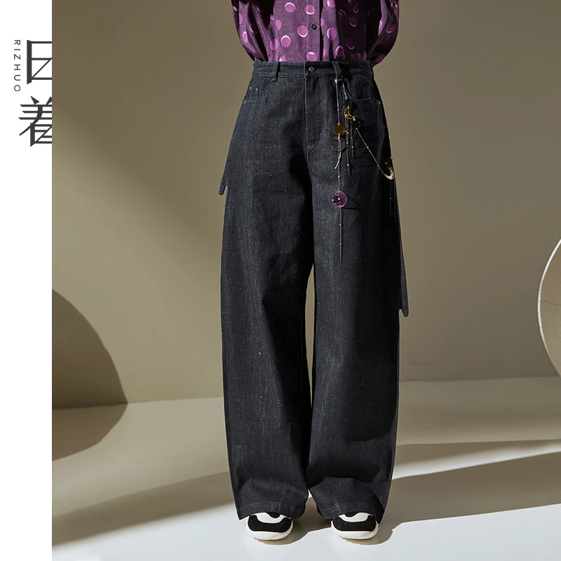 日着原创女装2025冬季新款彩点贱仔宽松显瘦阔腿牛仔裤RB8507N0