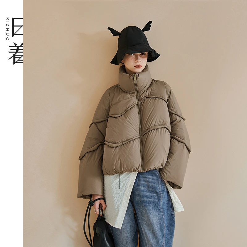 日着原创设计女装冬季宽松高领保暖短羽绒服女RC8302Y3 Z238302Y3