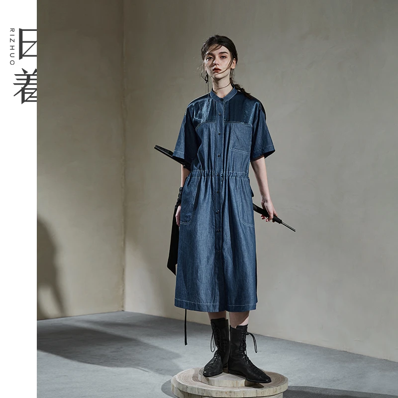 日着原创女装2025夏季新款连衣裙子气质拼接收腰牛仔裙女RB2146L1