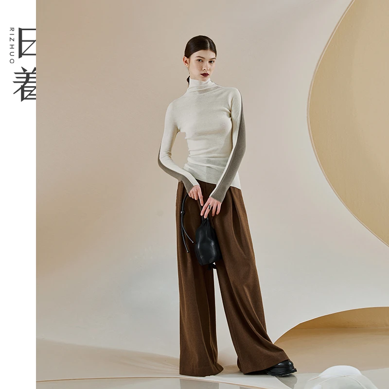 日着原创女装春秋百搭撞色高领羊毛打底衫女 RC3277M0 RC8277M0