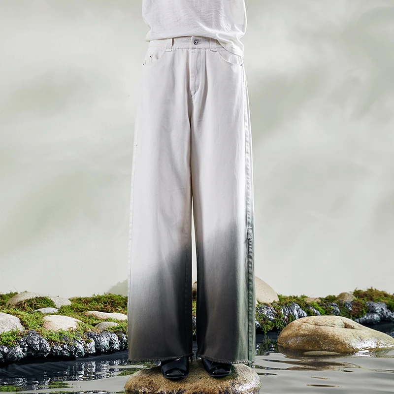 日着原创设计女装春秋小众渐变休闲显瘦直筒宽松牛仔裤子RC1218K0