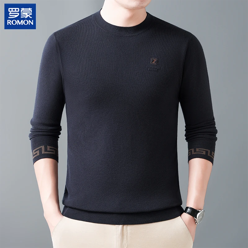 Romon/罗蒙男士针织衫时尚休闲高档百搭长袖纯色半高领秋冬男上衣