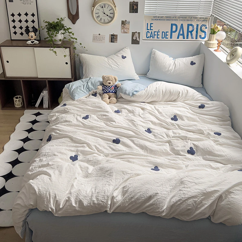 水洗毛巾绣四件套非全棉纯棉米奇床上四件套学生宿舍单人三件套