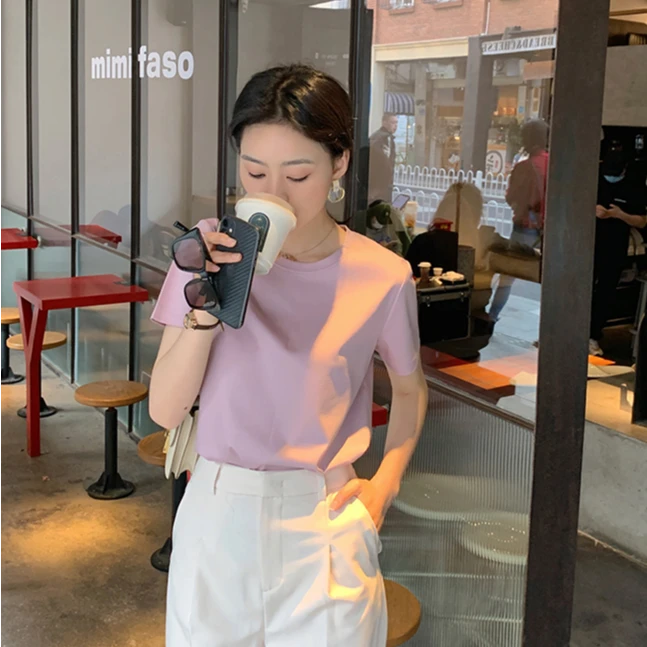 24百搭时尚T恤夏季纯色薄款丝光棉速干面膜T