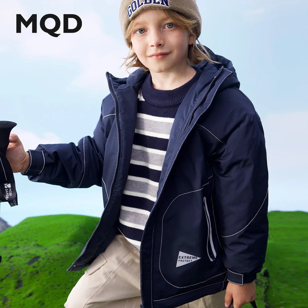 MQD羽绒中大童户外休闲防风保暖中长款儿童加厚连帽秋冬加绒冬季