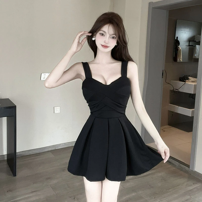 夜总店上班衣服女2024夏季新款时尚性感低胸修身荷叶边吊带连衣裙