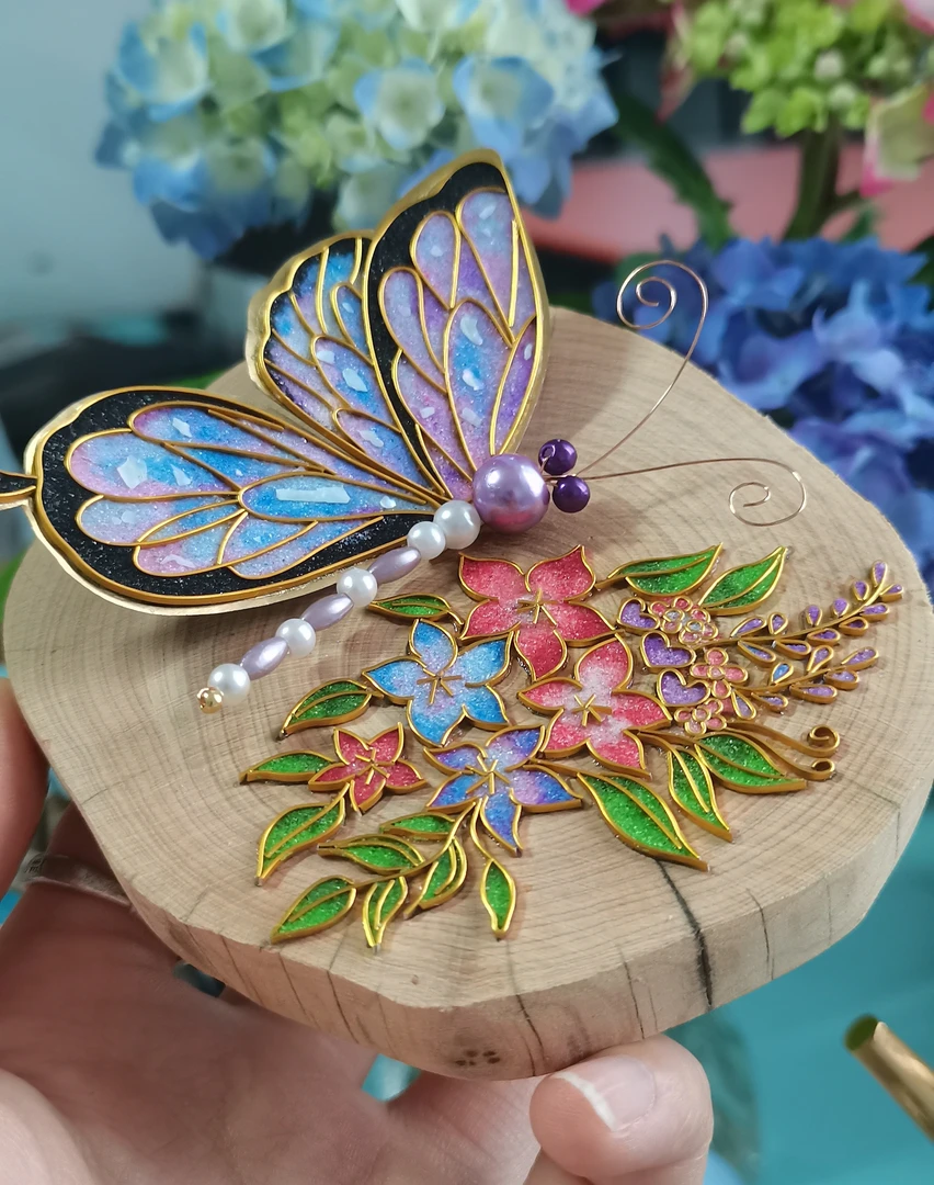 景蓝石记掐丝工艺石头画摆件创意手工艺品暖居摆件办公室摆件非遗