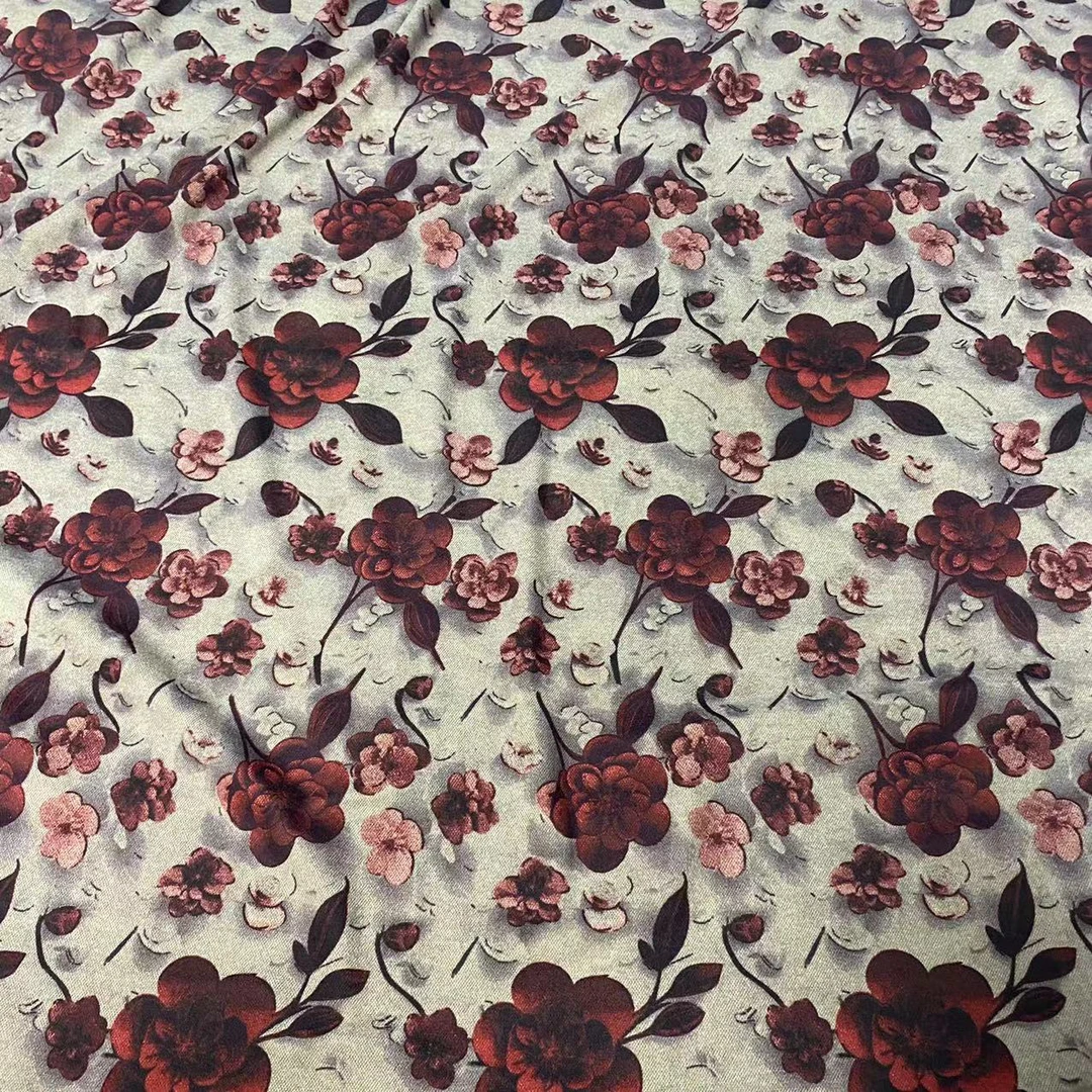 红色立体花阳离子草莓格高品质发热保暖打底连衣裙旗袍面料