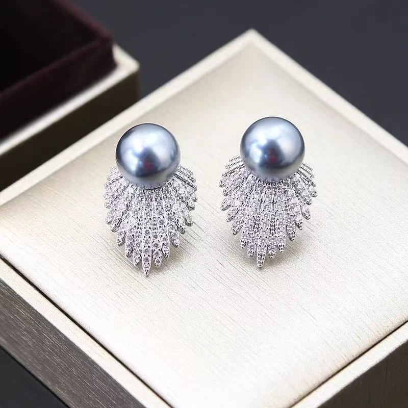 925银针【42】仿珍珠浅紫色耳环超闪气质轻奢优雅满钻