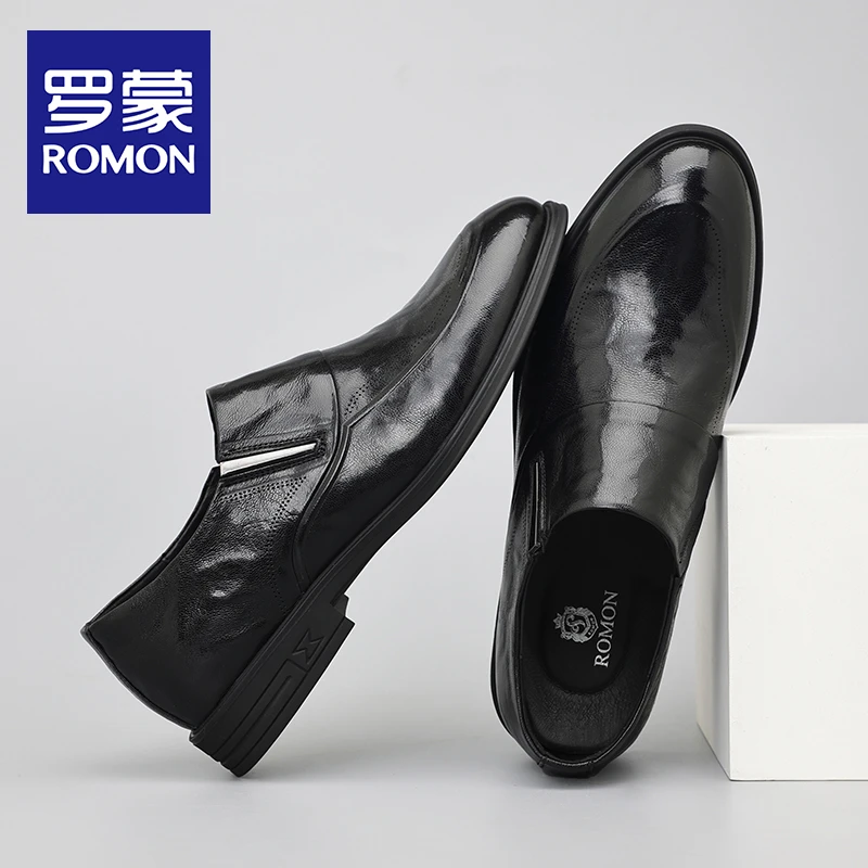 Romon/罗蒙头层羊皮真皮休闲皮鞋男商务鞋一脚蹬男鞋正装上班鞋子