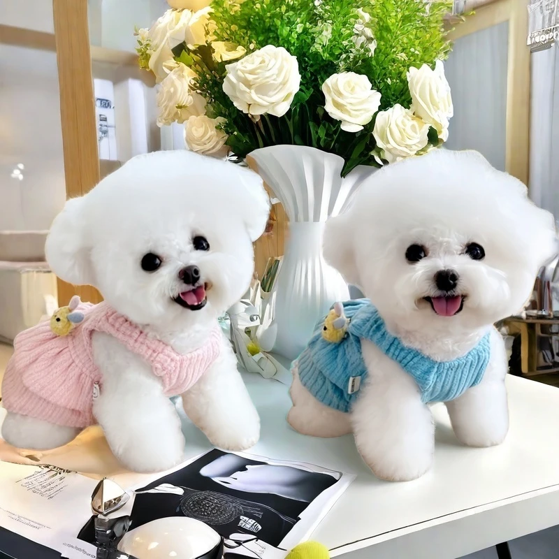 宠物衣服秋冬新款糖果色保暖针织吊带裙泰迪比熊狗狗猫咪加厚衣服