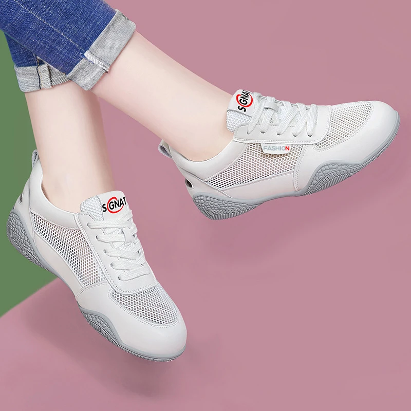 真皮小白鞋女网面透气薄款2025夏季软底妈妈鞋网纱休闲鞋时尚运动