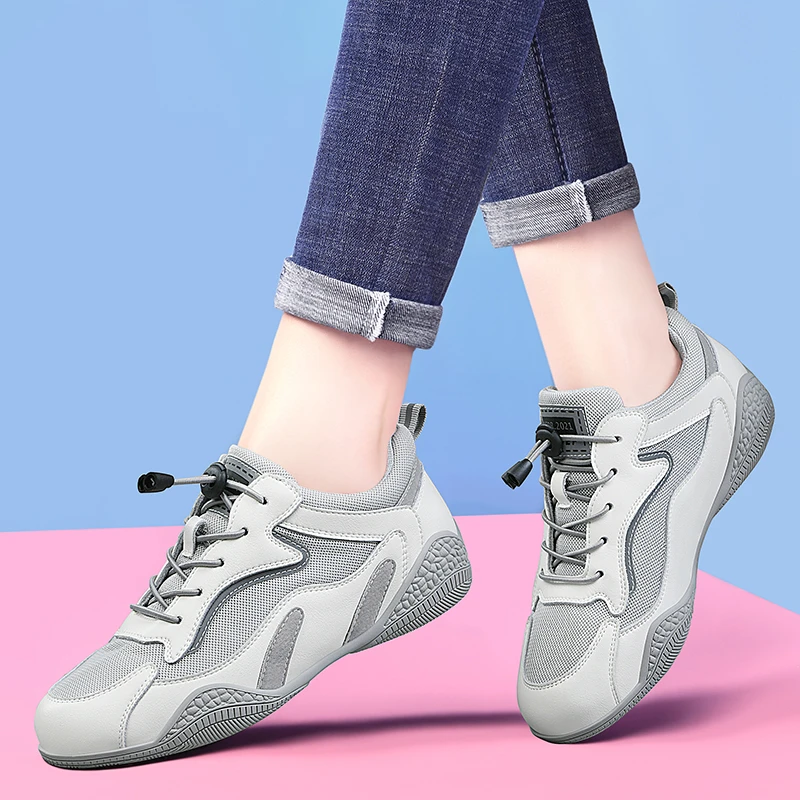 运动鞋女2025年新款秋季百搭真皮透气跑步网面德训鞋子休闲旅游鞋