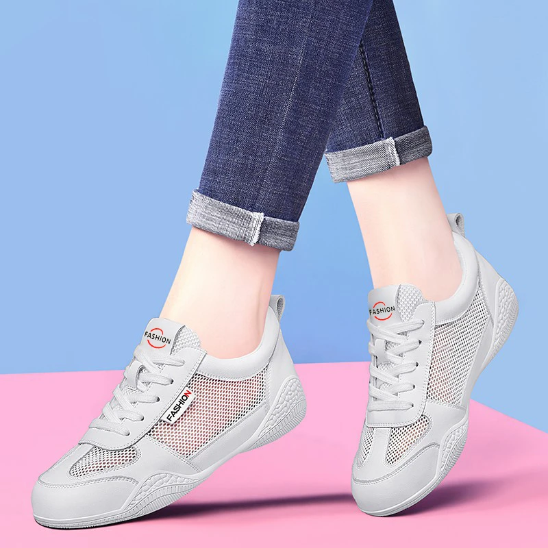 2025夏季运动凉鞋外穿镂空网面真皮小白鞋透气软底薄款休闲平底鞋