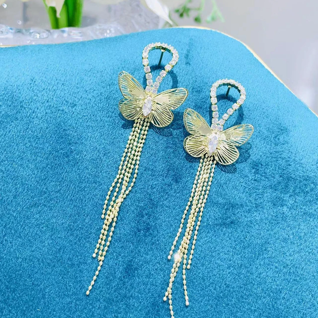 铜合金合成锆石耳饰 FF定制款【新款灵动蝴蝶】轻奢定制款重工时尚