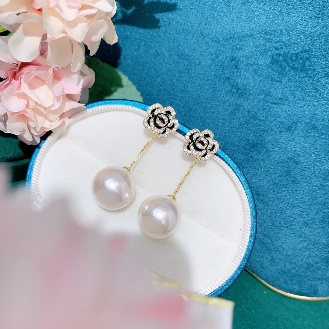 铜合金仿珍珠耳饰 FF定制款【浪漫玫瑰花】双用贝珠耳环复古法长款