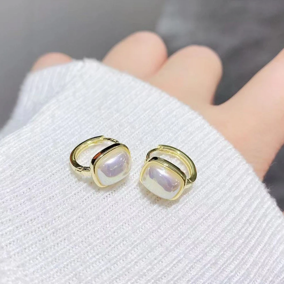 铜合金仿珍珠耳饰 FF定制款 【幻彩方糖】气质白色珠珠耳扣轻奢法式