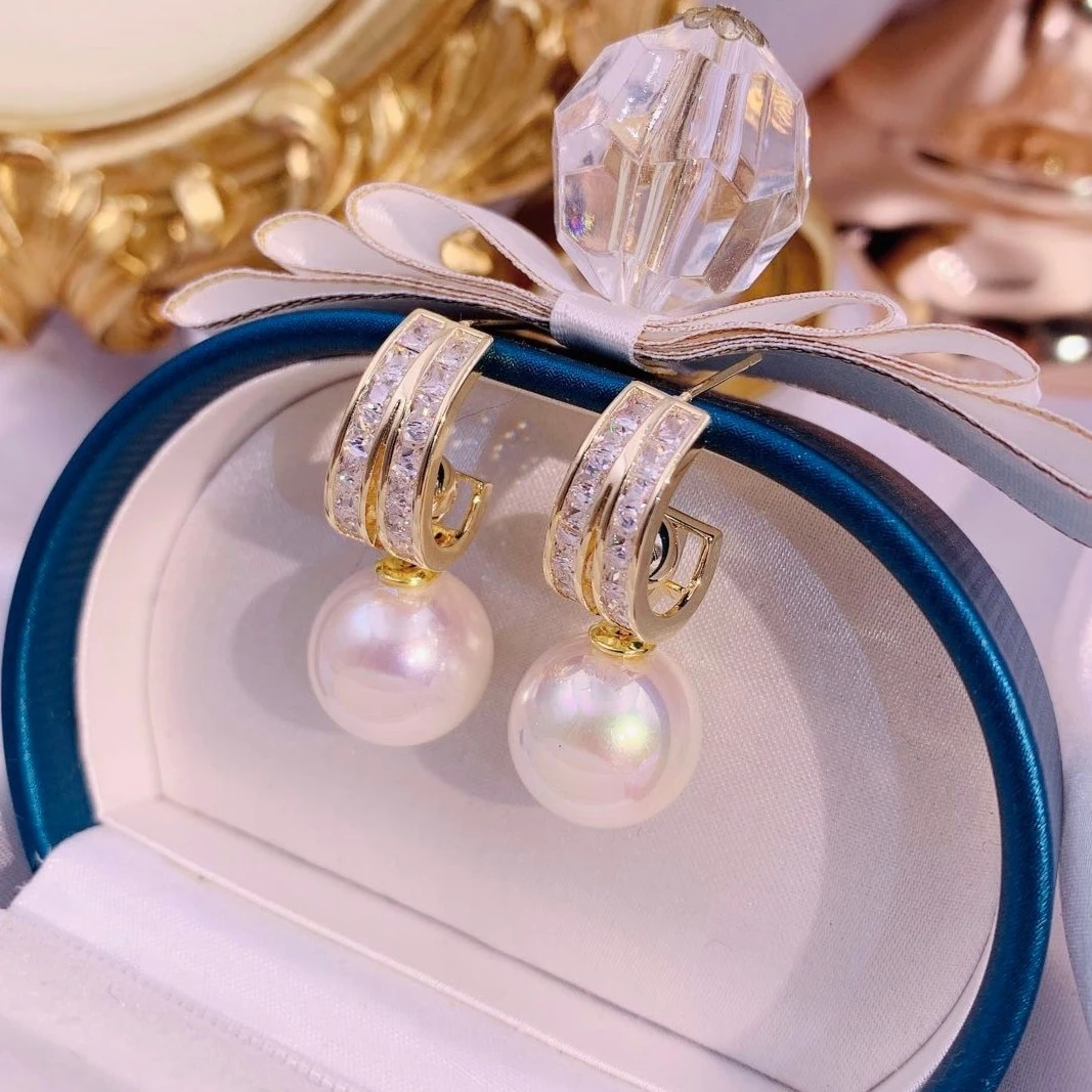 合金仿珍珠耳饰 (平行贝珠）气质优雅时尚百搭简约法式珠耳环轻奢