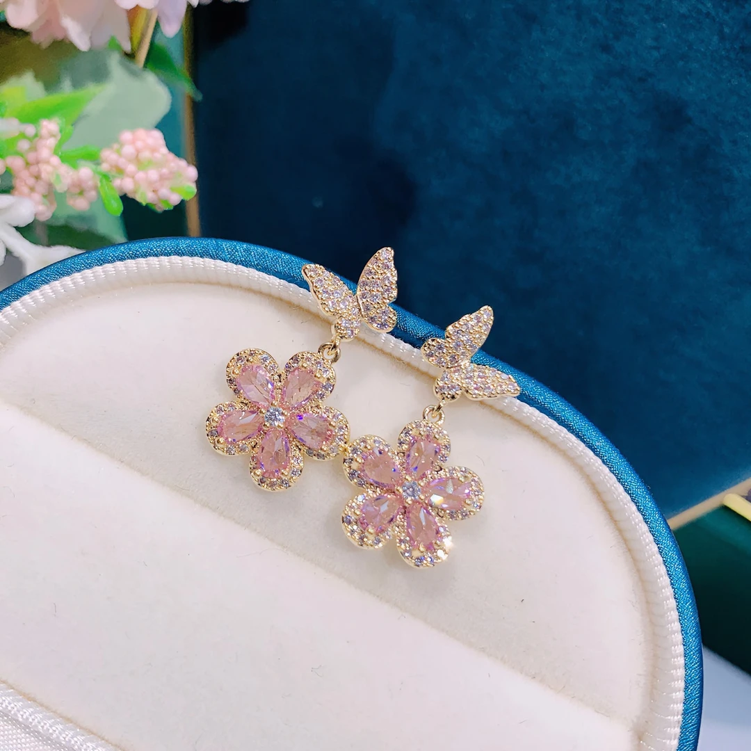 合金合成锆石耳饰 FF定制款  【粉色樱花】精品轻奢甜美耳钉