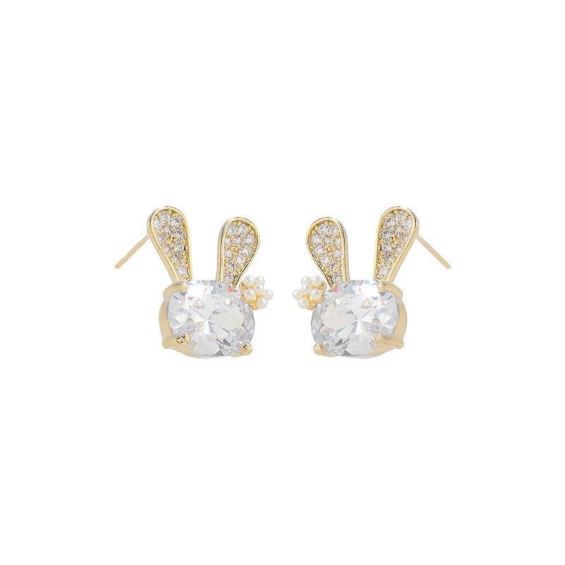 铜合金仿珍珠耳饰 （花朵兔）耳钉兔子耳环一鹿有你可爱珠宝饰品