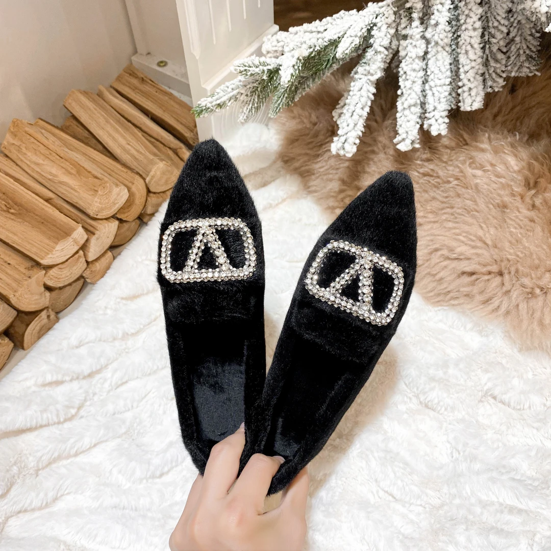 冬季新款时尚水貂毛工艺蝴蝶结内增高浅口毛毛鞋〈37〉