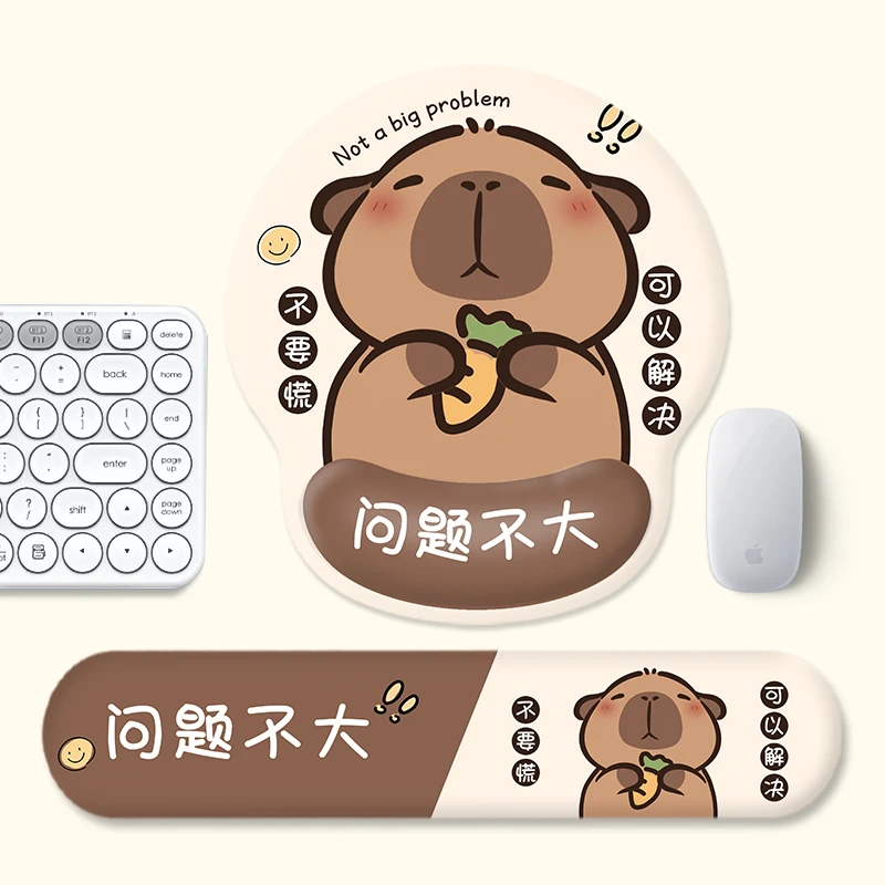卡皮巴拉鼠标垫子可爱硅胶护腕垫问题不大文字键盘手托水豚滑鼠垫