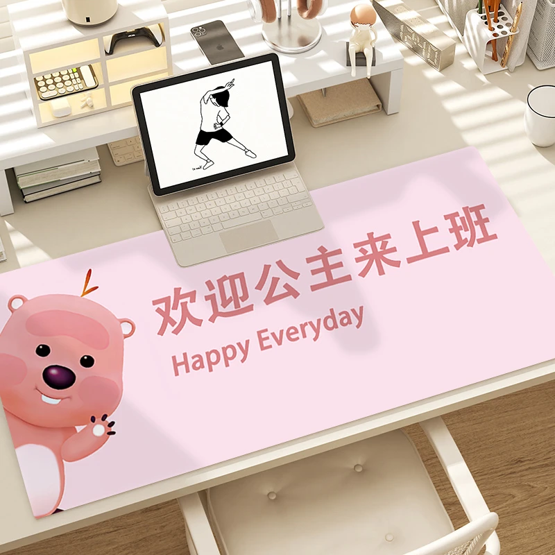 可爱loopy鼠标垫子创意小海狸文字办公桌垫超大女生ins电脑键盘垫