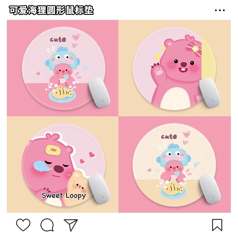 小海狸露比loopy鼠标垫小号圆形加厚护腕垫ins女生办公家用滑鼠垫