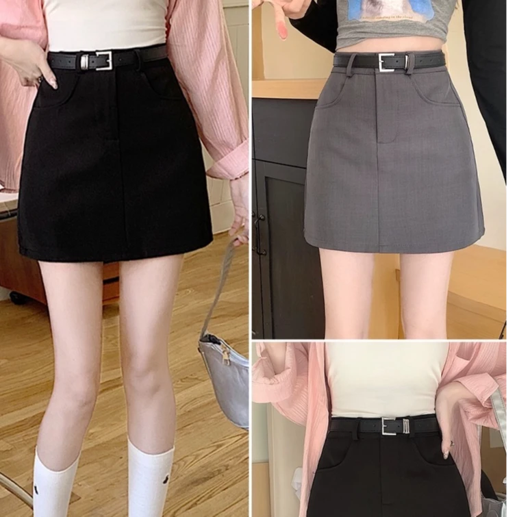灰色半身裙女春秋夏季女2024新款高腰短裙西装面料a字一步包臀裙